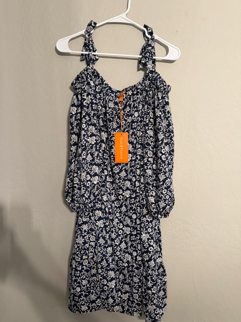 PARKER Navy and White Floral Dress new- size large